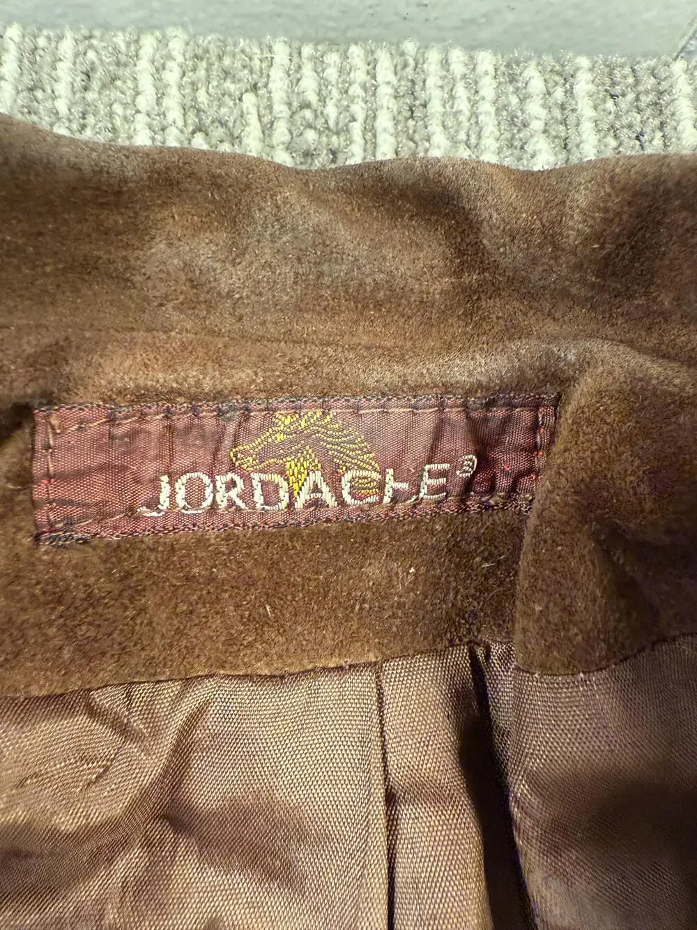 Jordache Suede Leather Jacket Mens Medium Brown Blazer Notched Lapel Acetate